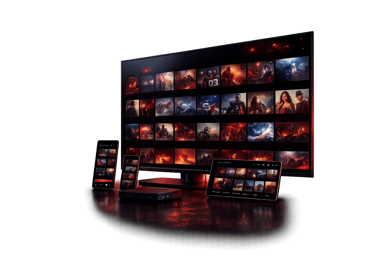 Gold IPTV running on a smart TV, tablet, phone and streaming box